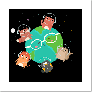 Cute animals in space - Friends stick together Posters and Art